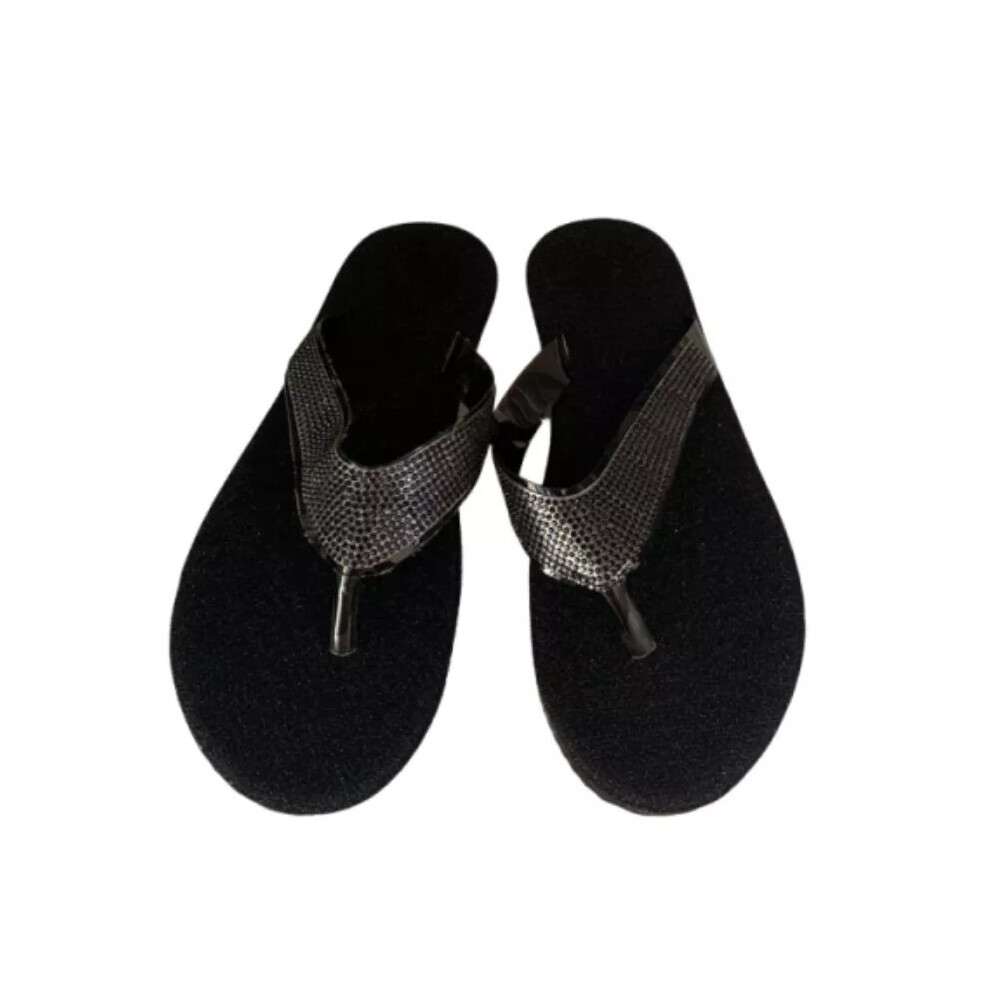 (Black, 38=Foot Length 24cm/9.6in) Women Rhinestone Flip Flop Sandals Beach Large Size Flat Glisten Fashion Sole-image-OPC-PJYKTKH-NEW