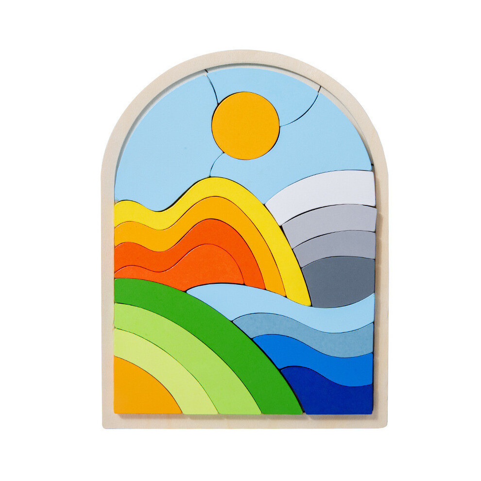 (Sunset) Rainbow Wooden 3d Matching Puzzle For Kids Early Educational Learning Gift Toy-image-OPC-PJYM8W7-NEW