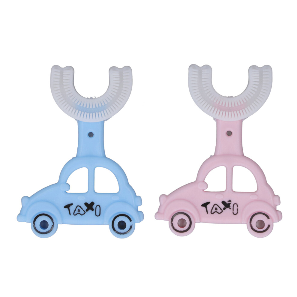 2pcs Kids U Shaped Toothbrush Cute Cartoon Car