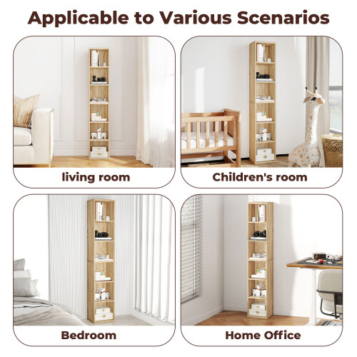 (White) Levede Slim 6-Tier Narrow Bookcase Storage 1