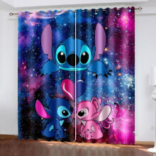 (Kiss,52"(W)63"(L)/132cm(W)160cm(L))3d Lilo Stitch Cartoon Made Pair Thick Thermal Blackout Curtains Ring Eyelet Top