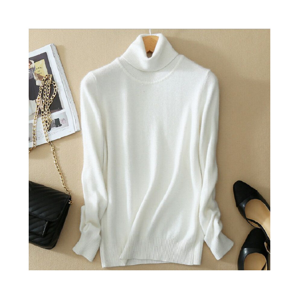(White,M)SuéTer Ajustado De Invierno Para Mujer Tejido Cuello Alto Suave Cachemir Lana Jersey PulóVer-image