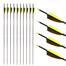 12pcs ID 4.2mm Hunting Arrows with Yellow Army Green Turkey Feathers Spine 300-1800 for Youth Adults 31inch Archery Practice