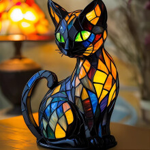 (Style K)Cat Dog For Night Stands Table Lamps Stained Resin Tabletop Light Decoration