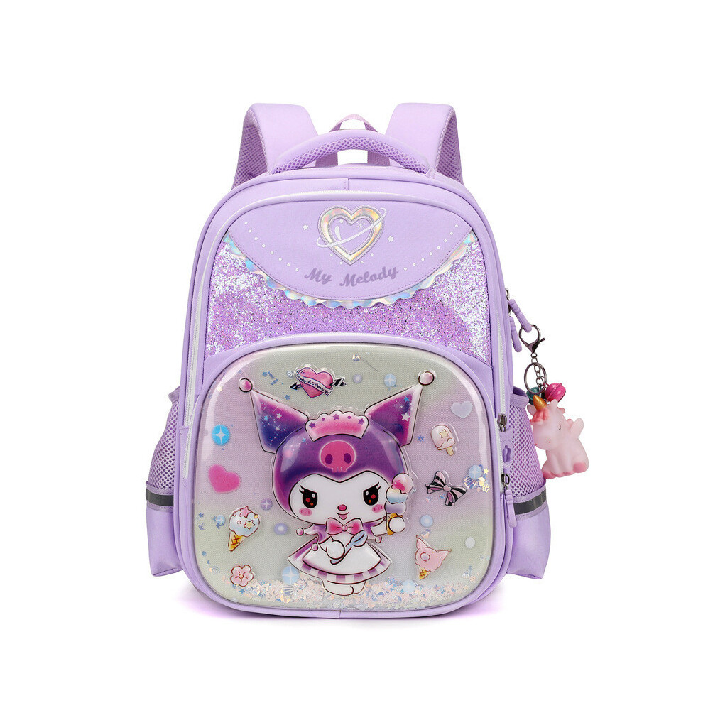(Purple Heart Kuromi)Mochilas Coloridas Y Divertidas De Dibujos Animados Para NiñOs Con ProteccióN De Columna Vertebral Y Nailon Duraderas-image