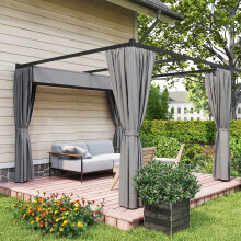 Outsunny 3 x 3(m) Pergola with Retractable Roof and Curtains, Light Grey