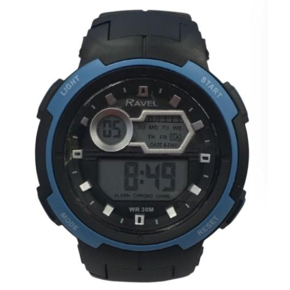 Ravel Mens 3Atm Digital Sports Blue/Black Watch Rdg.14.39