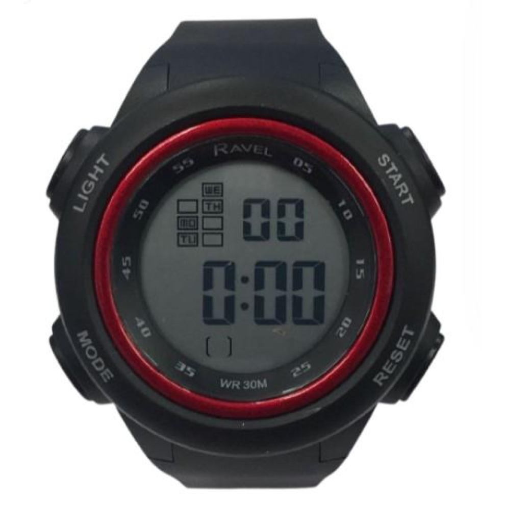 Ravel Mens 3Atm Digital Sports Red Ring Watch Rdg.14.36