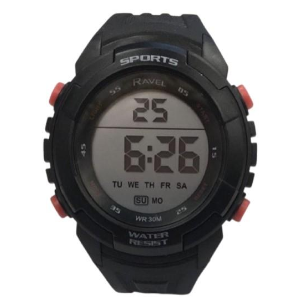 Ravel Mens 3Atm Digital Sports Black/Orange Watch Rdg.14.27