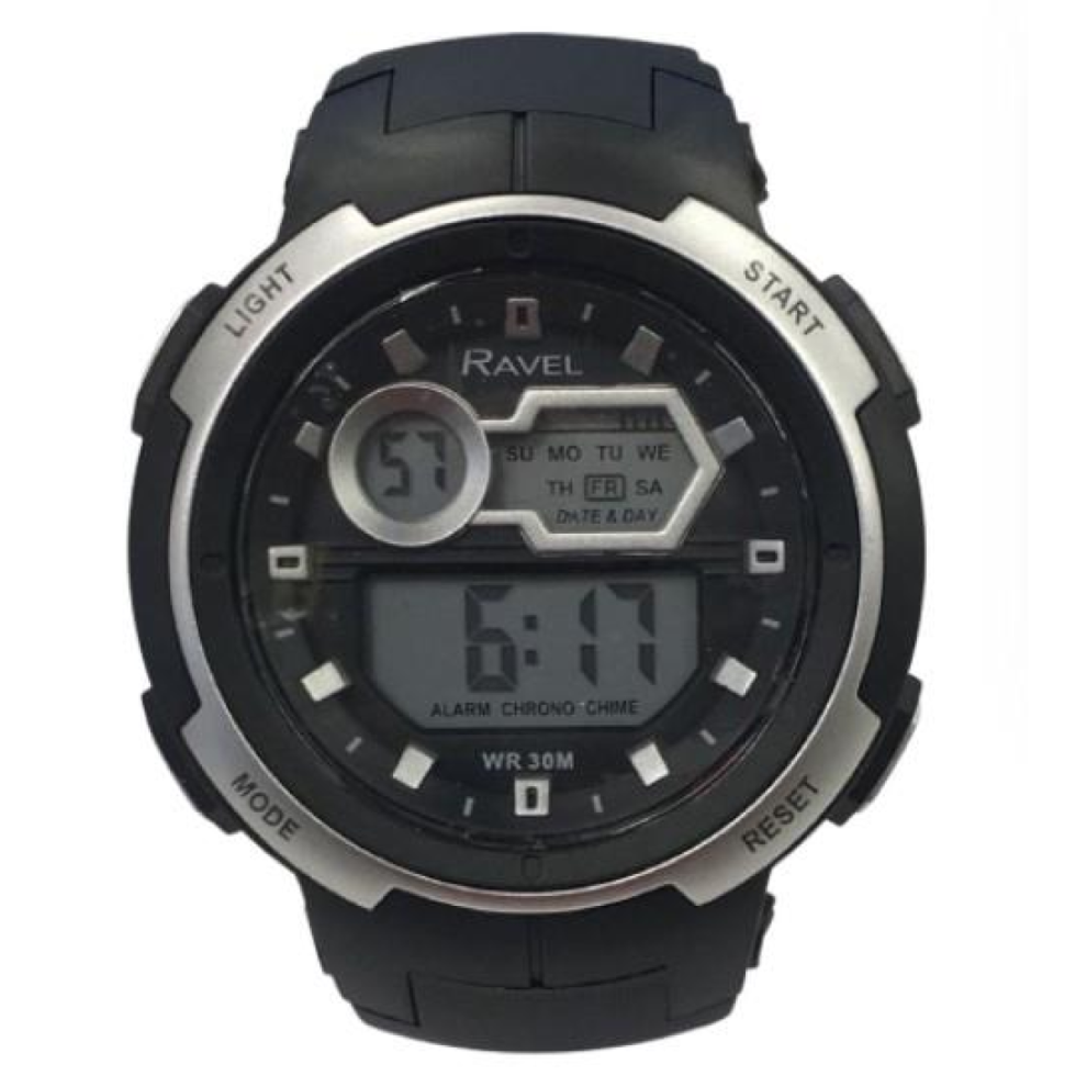 Ravel Mens 3Atm Digital Sports Silver/Black Watch Rdg.14.40