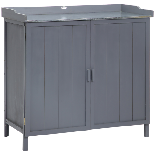 Outsunny Garden Storage Cabinet, Potting Bench Table Galvanized Grey