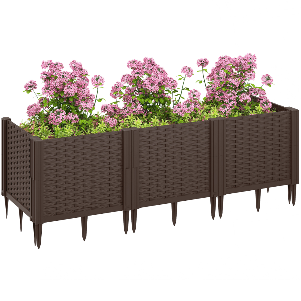 Outsunny Plastic Planter Box Kit, Modular Raised Bed For Flowers, Herbs