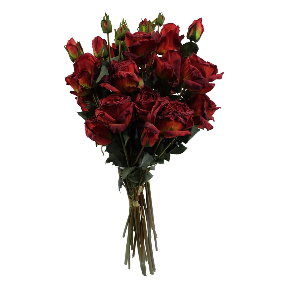 Leaf X 60Cm Rose Artificial Flower Sprays - 24 Flowers 18 Buds Red Size 6