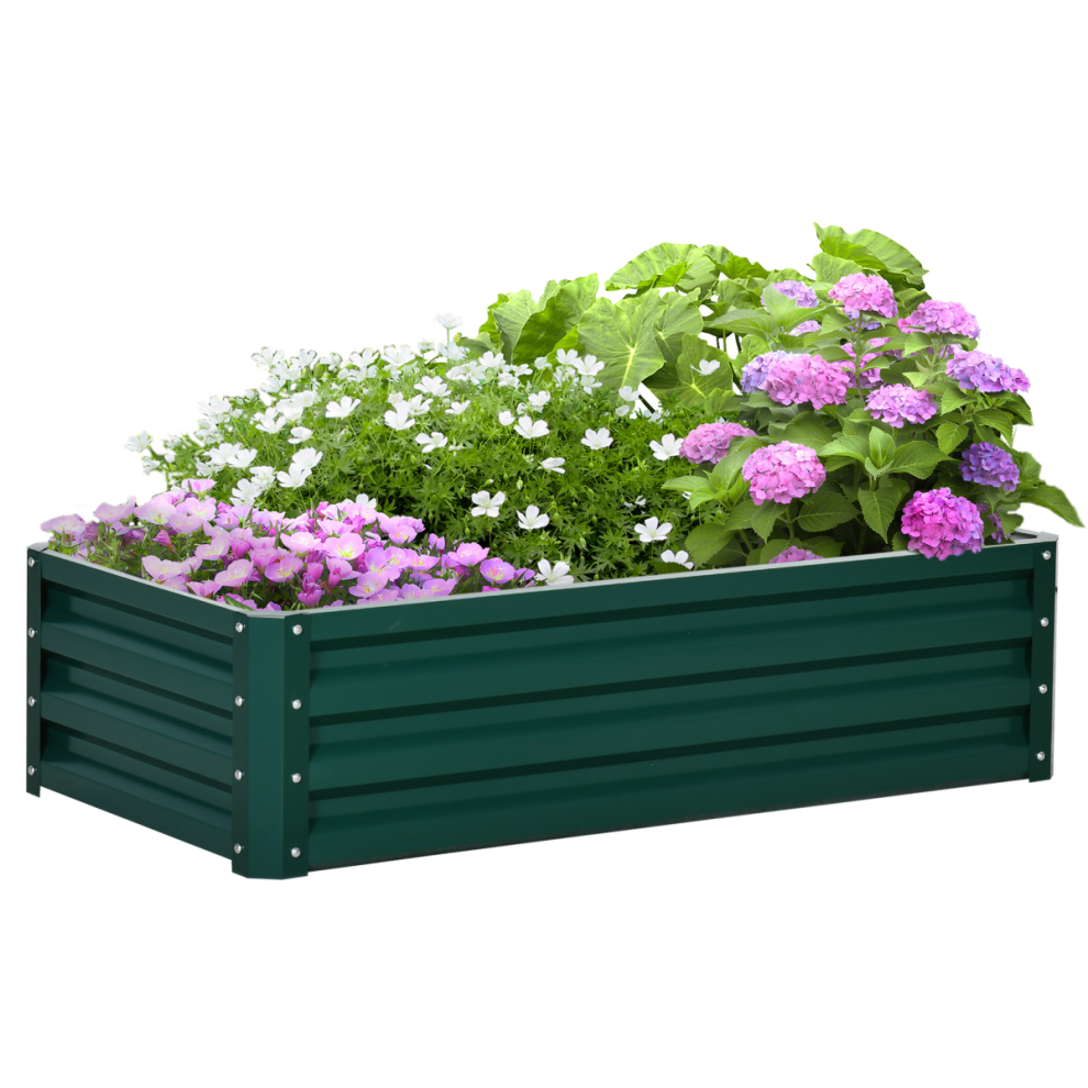 Outsunny Raised Garden Bed Steel Planter Growing Box For Vegetables Flowers Green