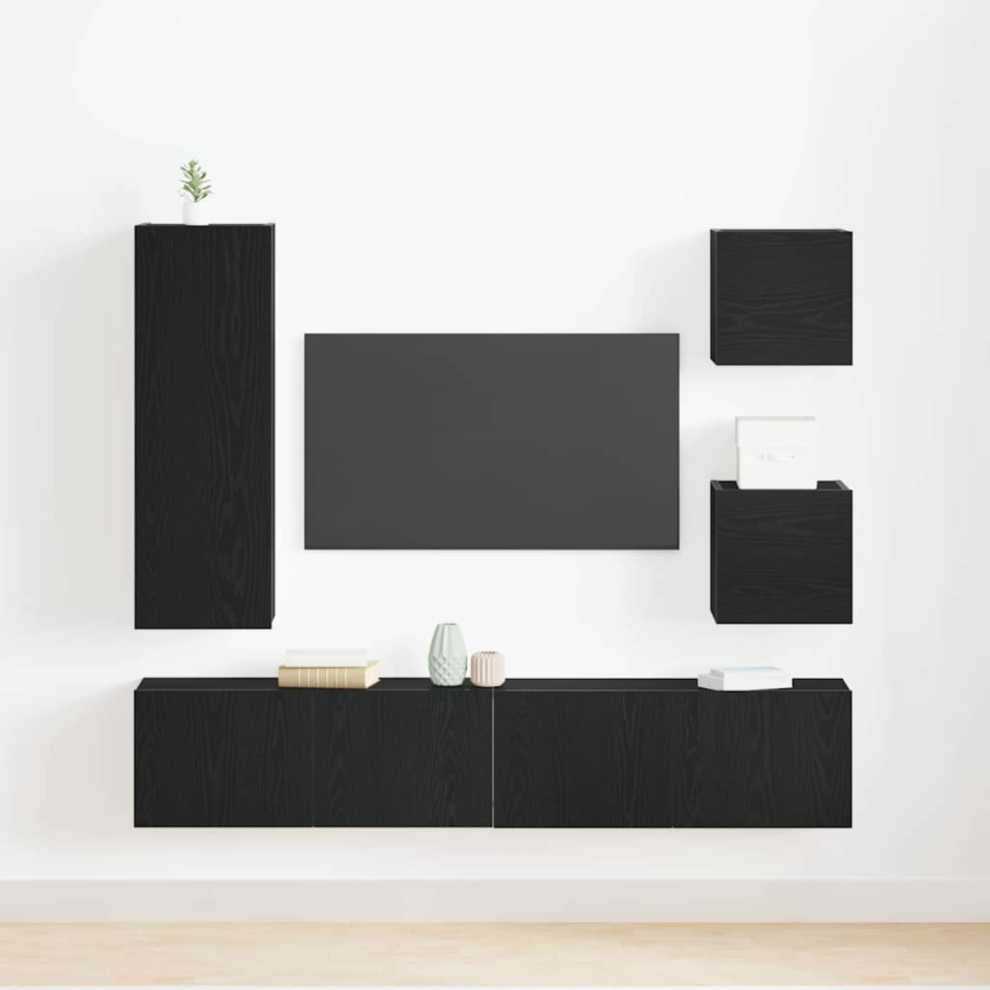 vidaXL TV Cabinet Set Wall-mounted 6 pcs Black oak 160 x 30 x 30.5 cm