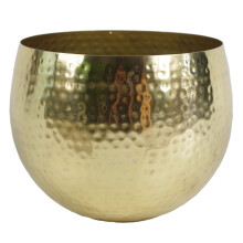 Large Metal bowl 22 x 18cm Hammered Brass Gold Colour - Straight Edge