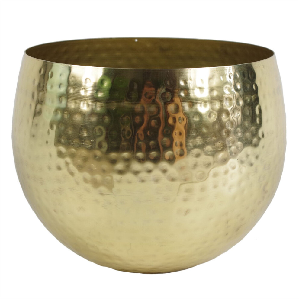 Leaf Hammered Brass Gold Metal Planter 22 x 18cm - Indoor Plant Pot - Image 3