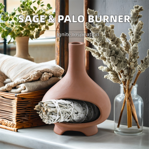 Keraaminen pidike Ornament Sage Burner Suitsukepidike Ruskea 1