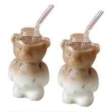 Caneca de café em formato de urso de desenho animado 320ml, caneca de vidro com urso fofo