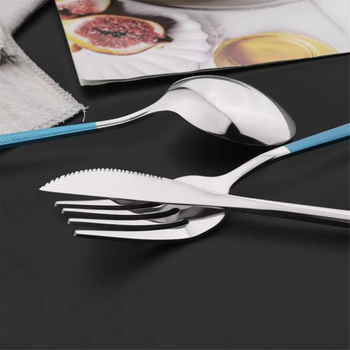16Pcs Blue Silver Dinnerware Stainless Steel Cutlery Set 1