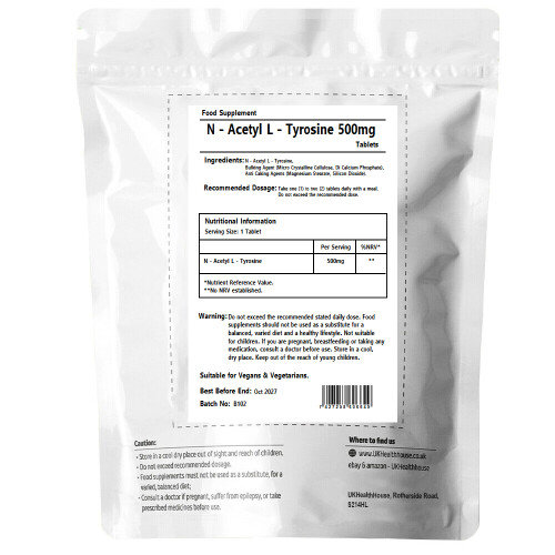 N-Acetyl L-Tyrosine 500mg 60 Tablets  Anxiety & Stress Brain Function 1