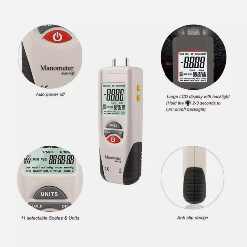 HT-1890 Gas Pressure Gauge Manometer Digital Manometer Data Hold 2
