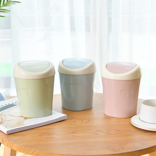 Mini papperskorg med svängbart lock, blå + grön + rosa, plast 1