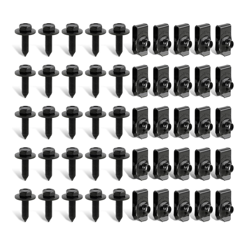 50 Pcs Body Fasteners - 25 Bolts & 25 U-Nut Clips For 4851112366074