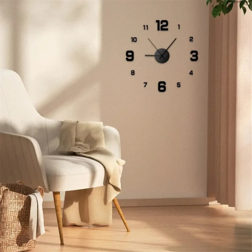 Modern Frameless DIY Wall Clock Large 3D Numbers Wall Watch Silver 2