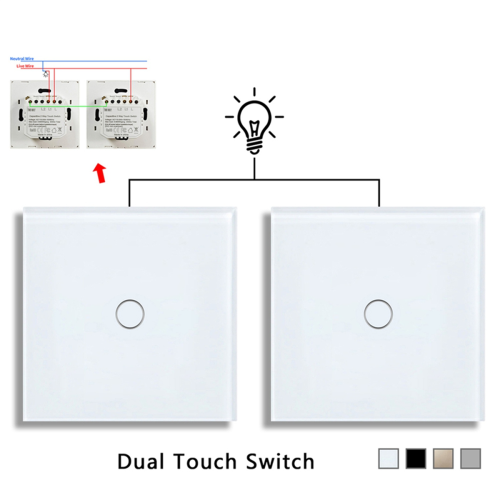 1Gang 2Way Dual Touch Switch Tempered Glass Panel Stair Switch White 2