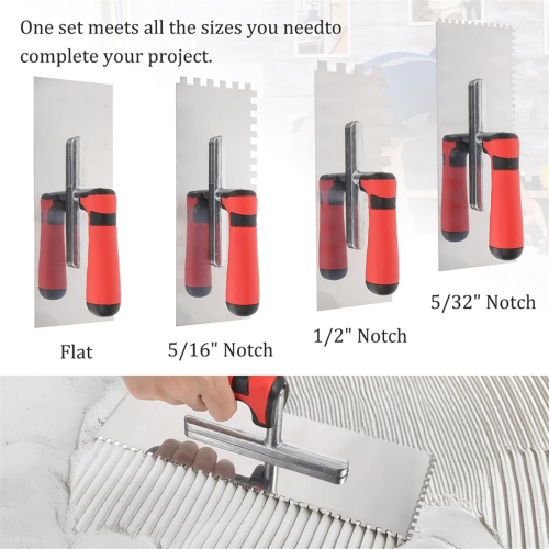 4 Pcs Tile Tools Stainless Steel Square Notched Trowel Set 1