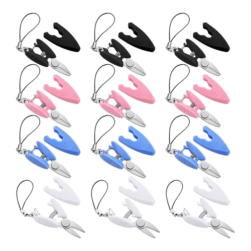 Conjunto de 12 mini chaveiros com tesoura pequena e capa compacta