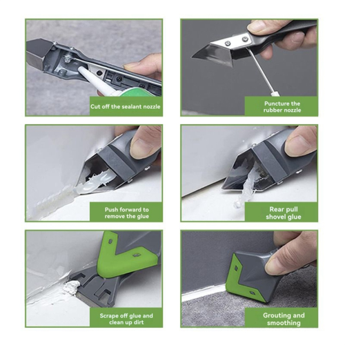 Multifunctional five-in-one seam-beautifying kit
Glue scraping and caulking tool kit 2