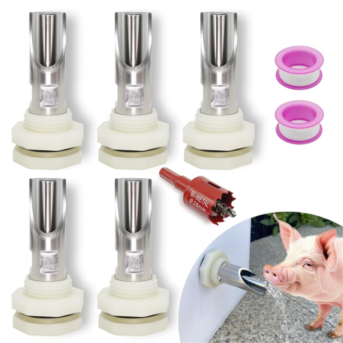 5 PCS Pig Nipple Waterer for Barrels Kit Automatic Pig Water System 2
