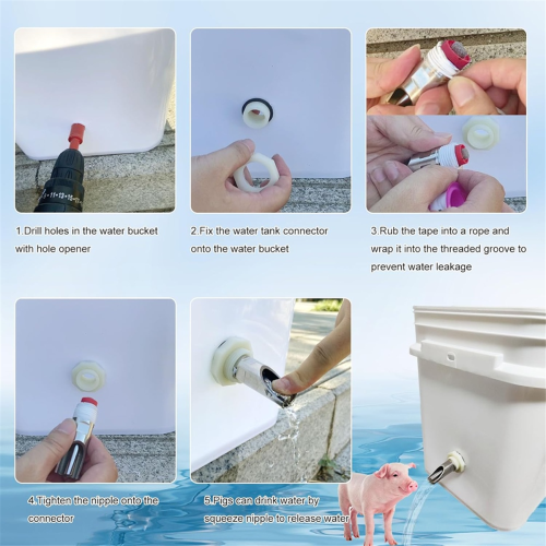 5 PCS Pig Nipple Waterer for Barrels Kit Automatic Pig Water System 1
