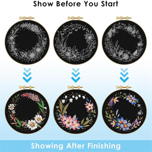 3 Pack Embroidery Kit, Floral - Set for Beginners 1