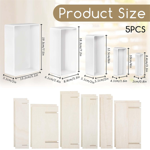 Σετ 5 τεμαχίων καλουπιών ρητίνης σιλικόνης με ξύλινη βάση, για διακόσμηση DIY 2