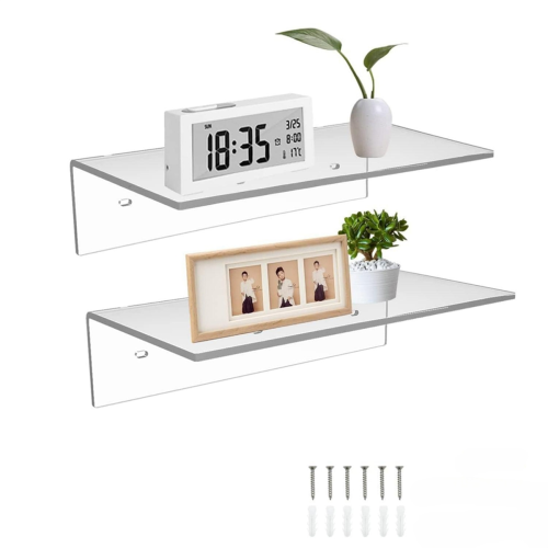 Acrylic Floating Shelf Small Storage Rack Wall-Mounted Transparent 2