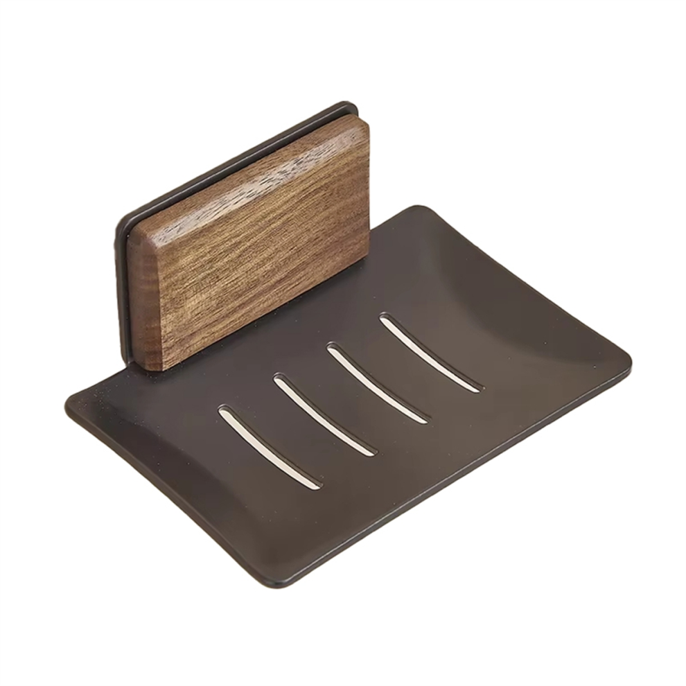 Wall-Mounted Soap Dish Holder,Aluminum & Wood,Free-Punch Installation-image-OPC-PJYQ6MT-NEW