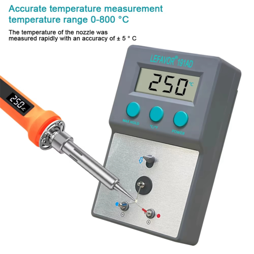 LF191AD Lötspitzenthermometer Mit 10 Sensoren – 0–800°C, Typ K, Max Hold, Auto-Off – Kompakt Für Werkstatt & Profi