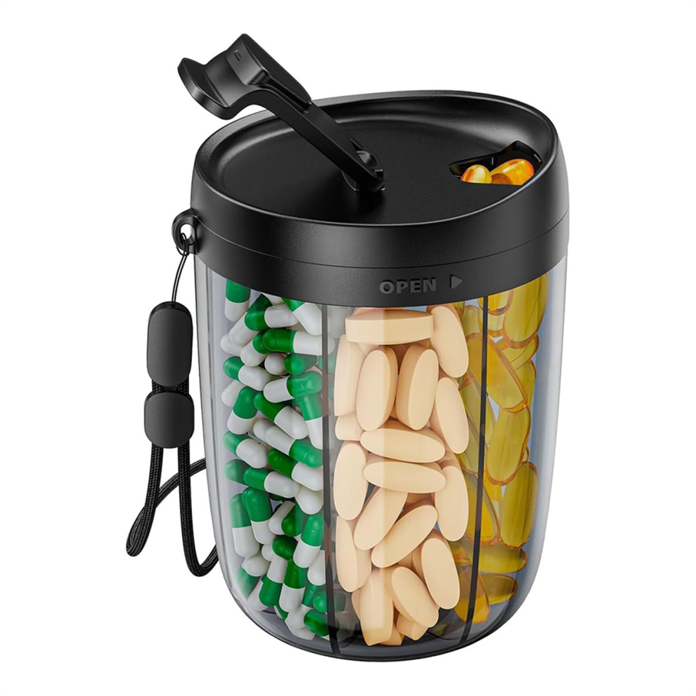 Black 6 Grids Large Pill Cup Bottle Organizer Supplement Organizer