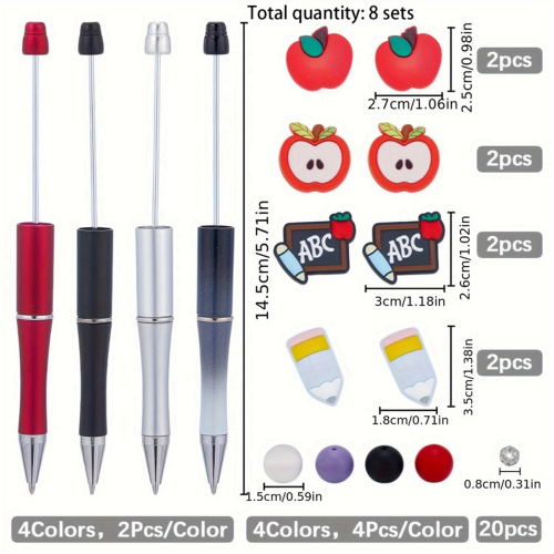 8Set Beadable Stift Silikon Spacer Bead Set DIY Bead Pen 2