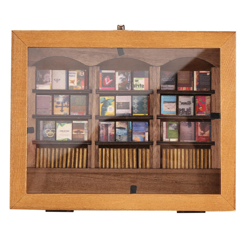 GUIZSLTRG Mini Angst Schud Boekenplank, Hout Schud Je Angst Weg, Miniatuur Boekenbibliotheek met 60 Stukken, Display Case voor Boekliefhebbers