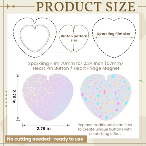 200Pcs Heart Button Maker Supplies Glittering Film 2