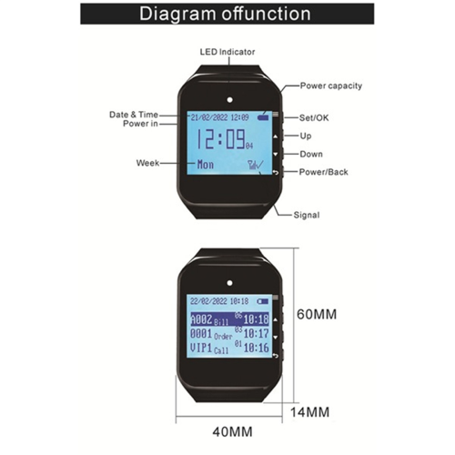 Wireless Restaurant Pager Calling System with Watch Call Button Black 2