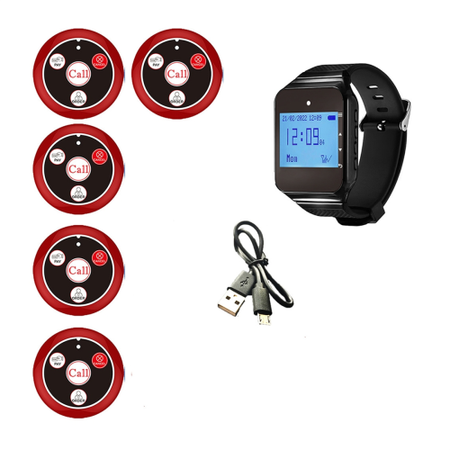 Wireless Restaurant Pager Calling System with Watch Call Button Red