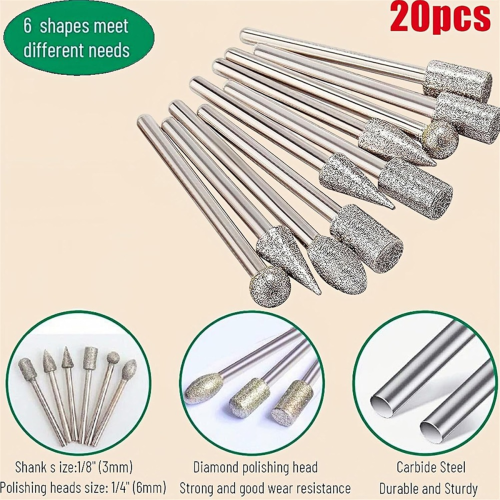 20Pcs Diamond Grinding Bits,120 Grit 1/8in Shank 1