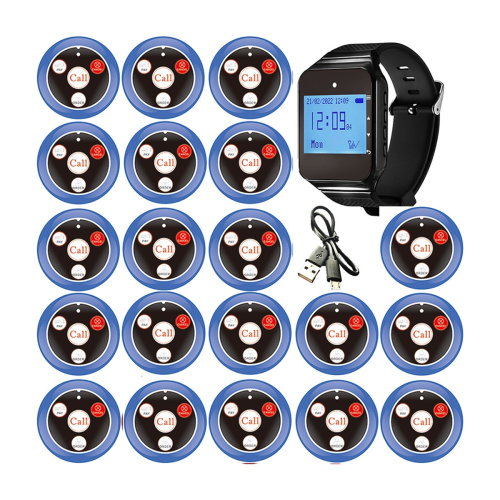 Wireless Restaurant Pager Calling System with Watch Call Button Blue