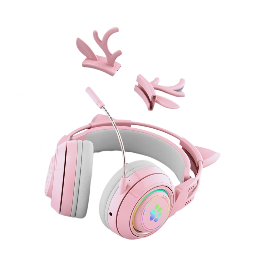Cute Antlers Cat Ear Wireless Bluetooth Headphone Gamer Pink 4851337058518