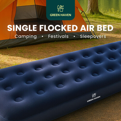 Green Haven Single Flocked Airbed – Lightweight Inflatable Camping Mat 1